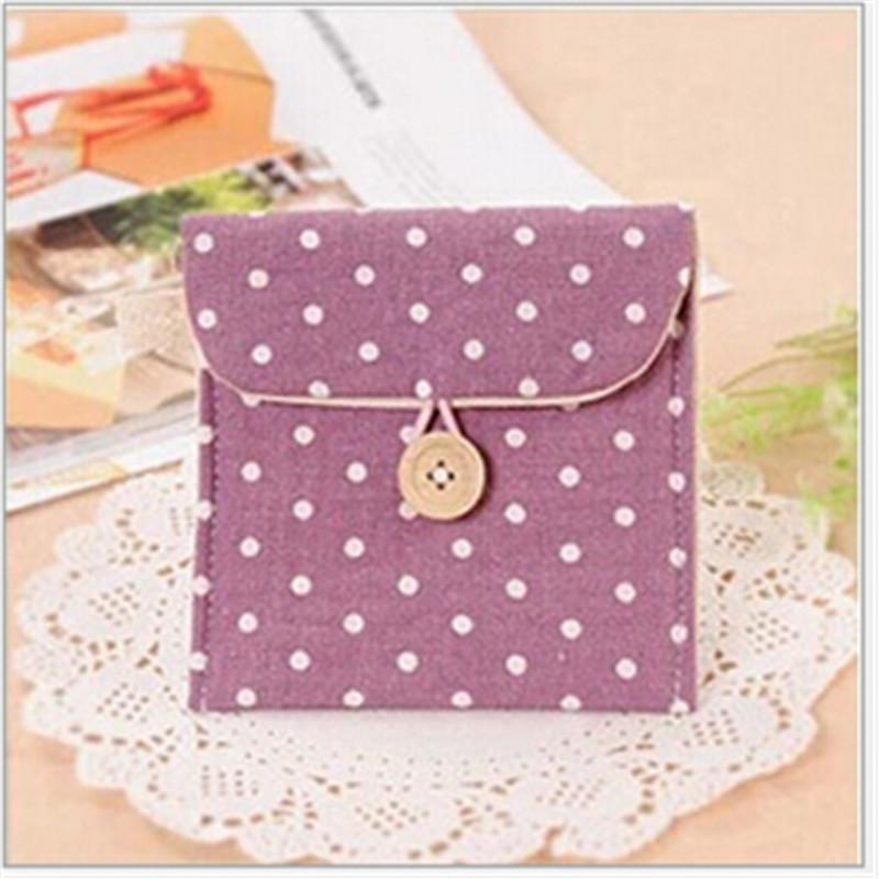 Velishy Polka Dot Organizer Storage Female Hygiene Sanitary Napkins Package Small Cotton Storage Bag Purse Case: Purple