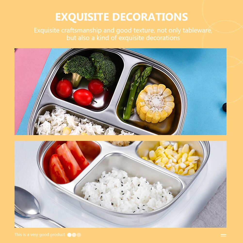 Stainless Steel Compartment Food Plate Multi-grid Dinner Plate Food Serving Tray