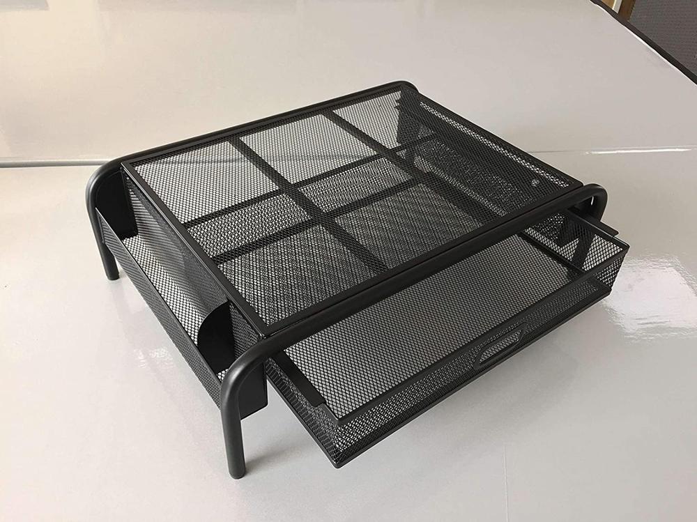 Malla de Metal para ordenador portátil/soporte elevador de Monitor, organizador de escritorio Lapdesk con cajón extraíble y almacenamiento lateral para portátil, iMac