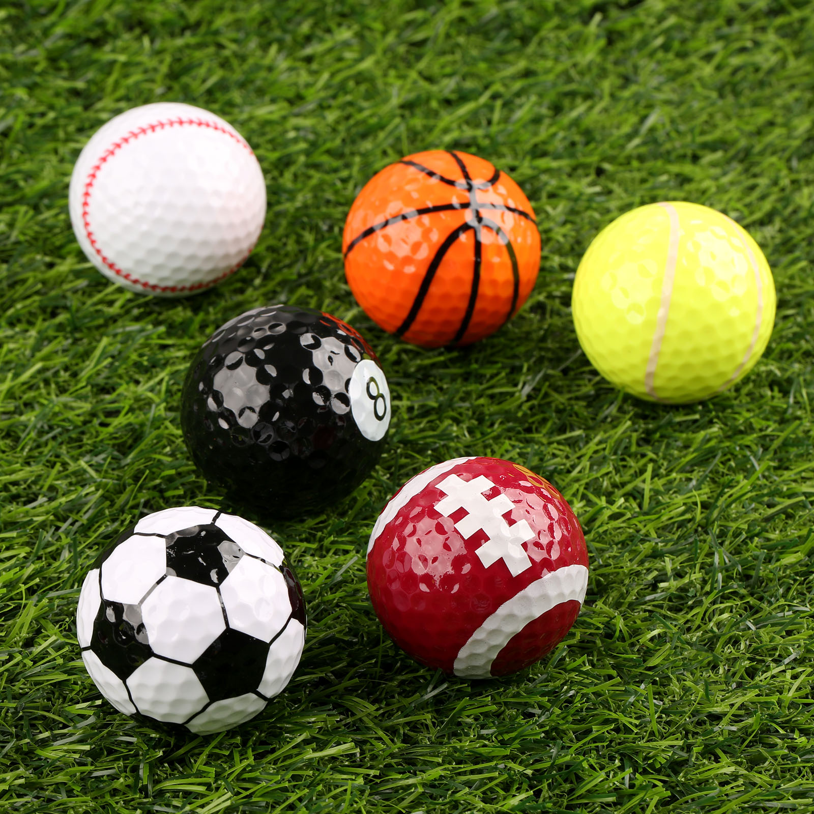 gohantee Novelty Rubber Golf Balls 6 kinds of Pattern Golf Game Balls Similar Rugby Football Sports Champion Golf Balls