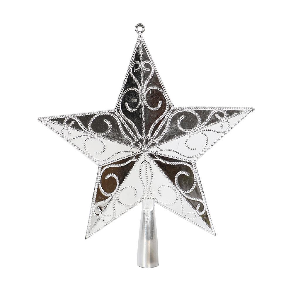Stjerne træ top indretning pvc gylden/sølv smuk glitrende stor shimmer ornament julefest festival jul: Sølv