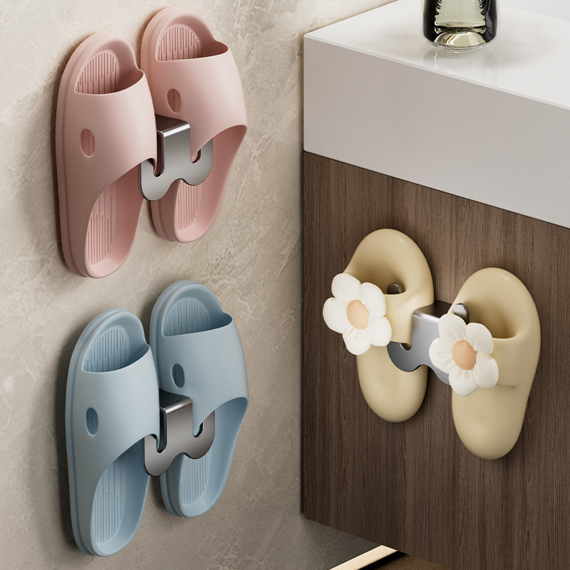 Estante de almacenamiento de zapatos Simple, estante para zapatillas de baño, puerta de baño no perforada montada en la pared con gancho de drenaje en la pared trasera
