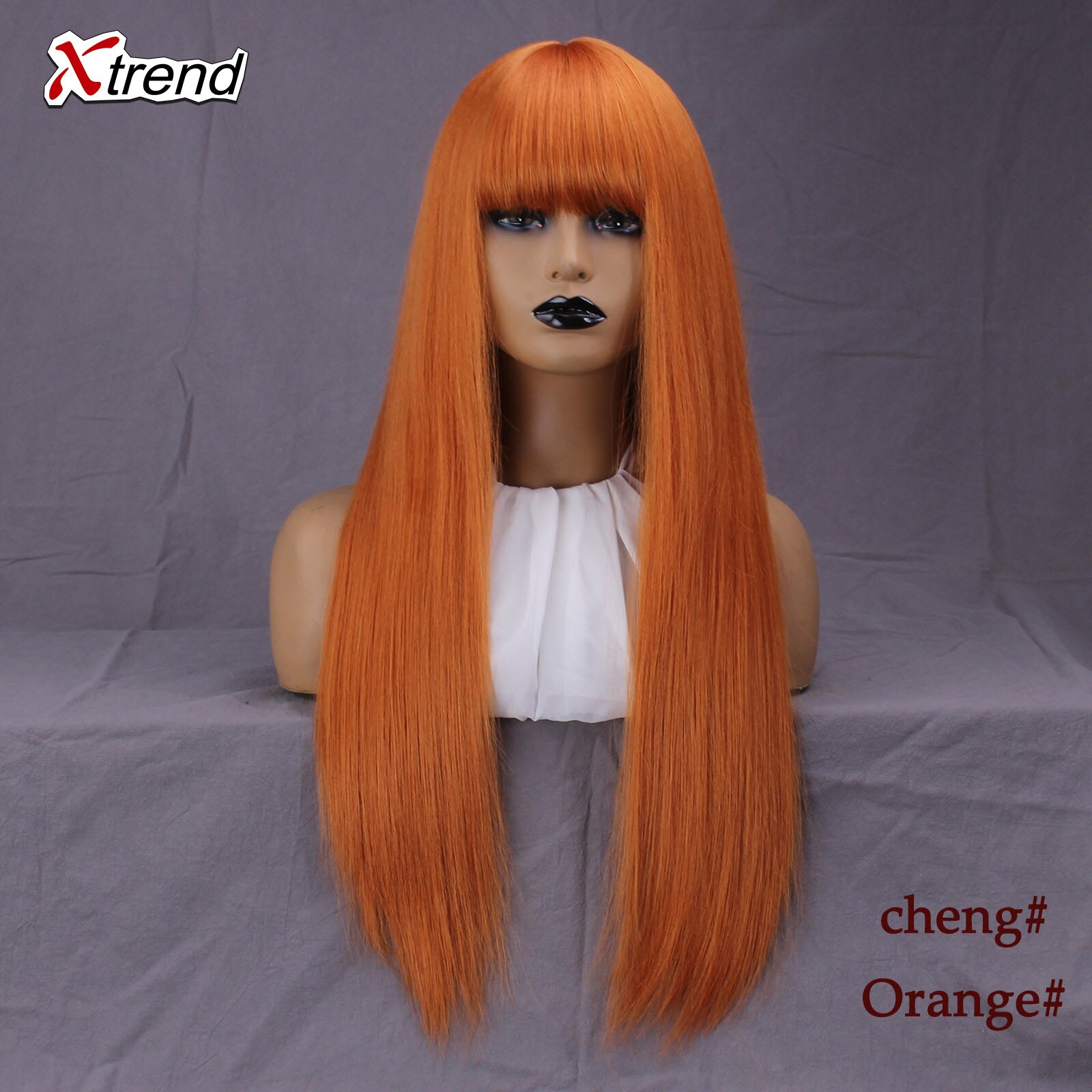Xtrend Synthetic wig 26 Inch Straight Wig With Bangs Long Hair Wigs for Women Heat Resistant for Daily Halloween Cosplay Party: Orange