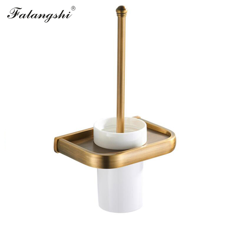 Falangshi Toiletborstelhouder Koper Messing Antiek/Borstel/Wit/Zwart Badkamer Accessoires Wandmontage WB8700: Antique