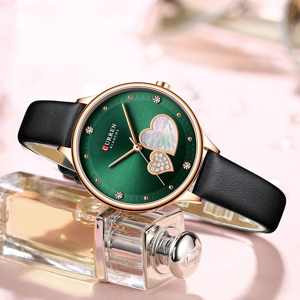 Curren Horloges Vrouwen Mode Lederen Quartz Polshorloge Charmante Strass Vrouwelijke Klok Zegarki Damskie