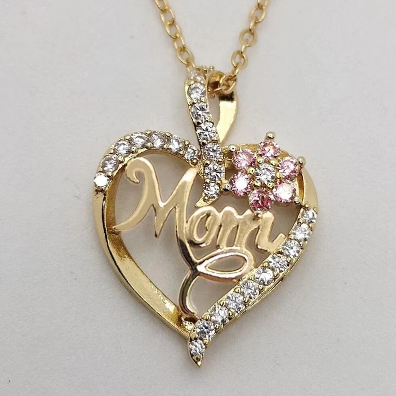 Huitan dia das mães colar para a mãe luxo na moda craved pingente colar flor rosa estética pescoço acessórios amor jóias: Cor dourada amarelo claro
