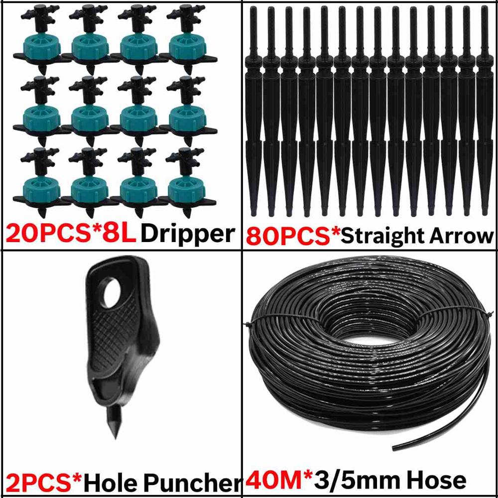 KESLA 8L Greenhouse drip irrigation 4-way Straight drip arrow transmitter irrigation system Balcony Lawn greenhouse for 5-50sets: KSL01-KIT127-8L-40M