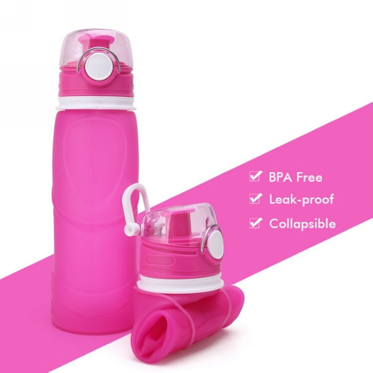 750Ml Siliconen Fles Voor Water Opvouwbare Water Fles Sport Bpa Gratis Cup Vouwen Knijpfles Voor Toerisme Camping Apparatuur: Pink