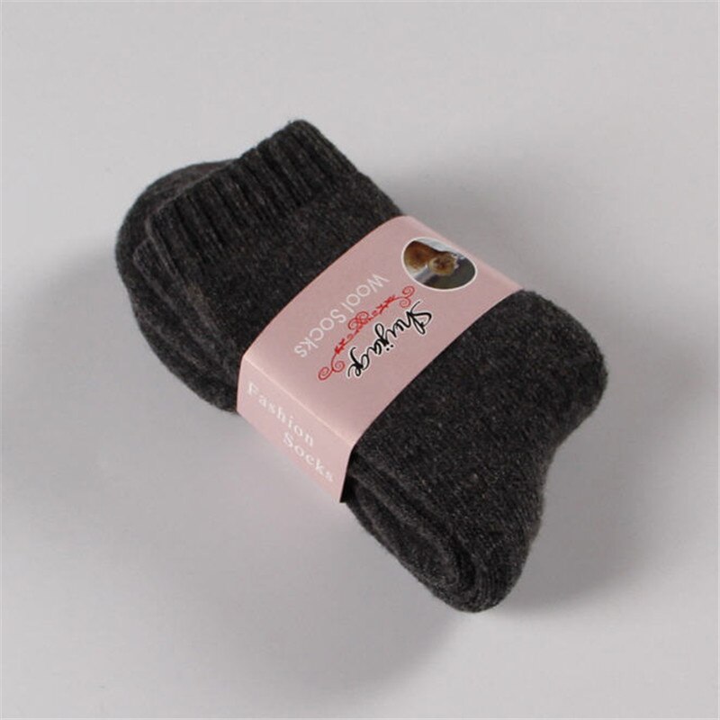 Vinter ull förtjockning varma strumpor kvinnor ren enfärgad termostrumpa ultra tjock kvinnlig meias strumpor kvinnor  a1476: Mörkgrå