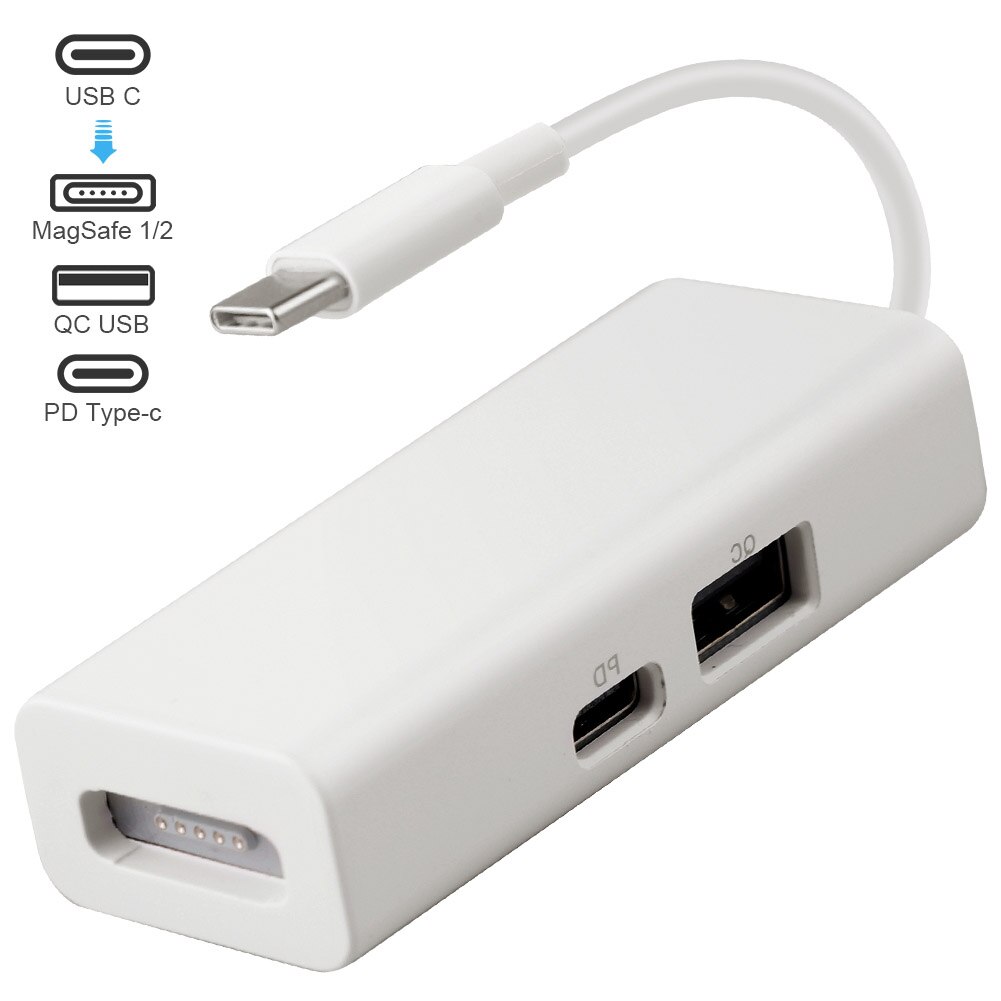 3 In 1 Laptops USB-C To MagSafe Connector Converter Adapter Tool Safe Smartphones Durable Home Portable For Macbook Pro 12: White