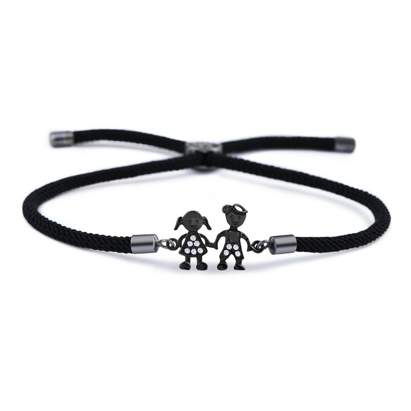 Flola Jongen & Meisje Vriendschap Armband Verstelbare Black String Rope Armband Cz Zirkoon Charm Paar Armband Sieraden Brtb05