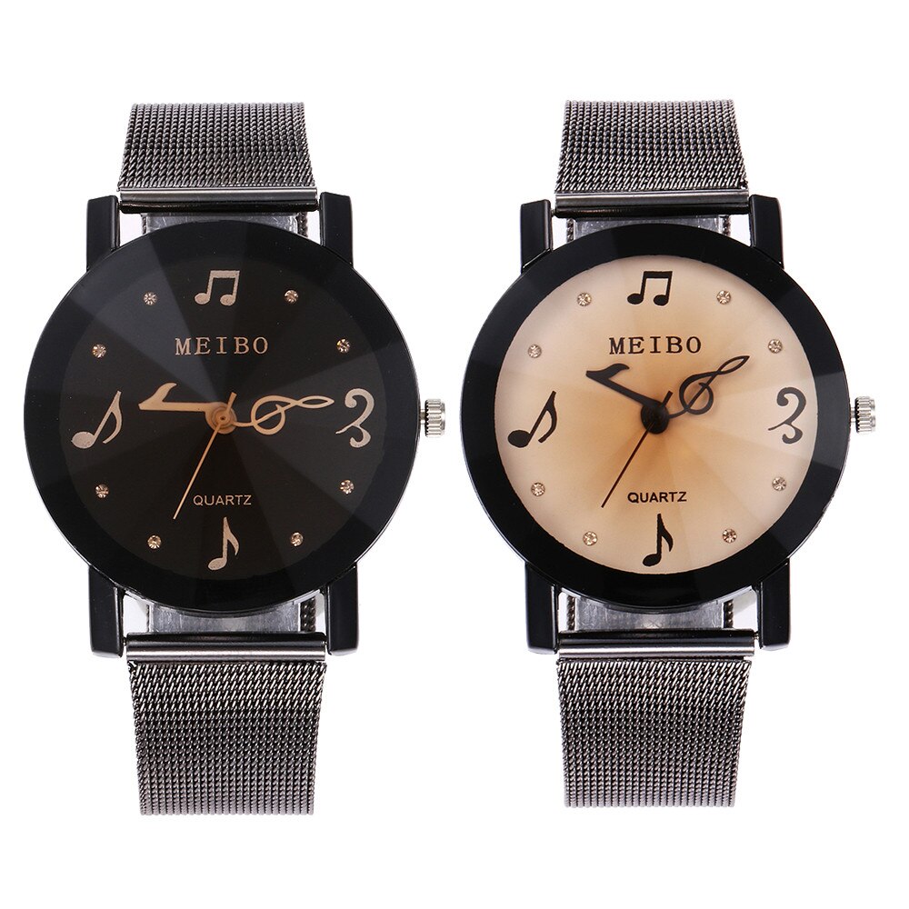 Women Watch Music Note Pointer Casual Quartz Stainless Steel Mesh Strap Watch Analog Wrist Watch Ladies Bracelet Watches