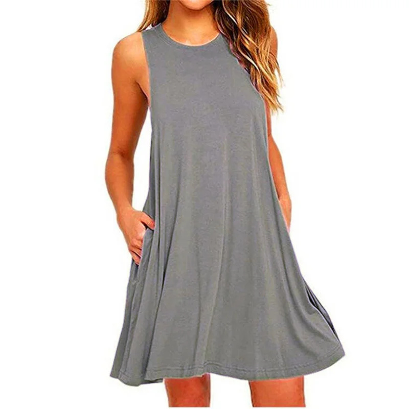 Damesjurk Zomer Casual T-shirtjurken Strand Cover-up Effen geplooide tankzakkenjurk: XL / GRIJS