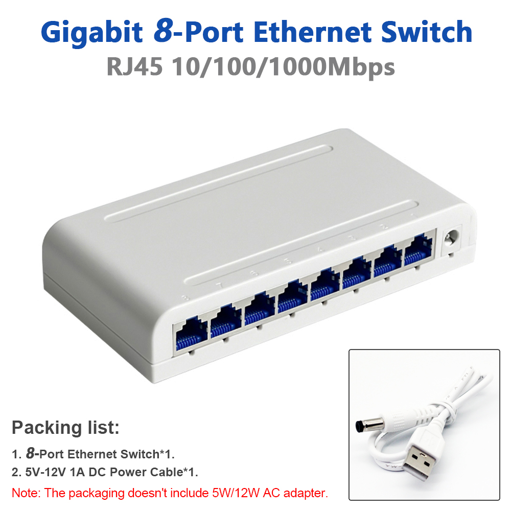 RJ45 Gigabit Ethernet Switch Quick Switch Global Switch 10/100/1000Mbps 5/8 Port Office Home Global PC gigabit network ports: Blue