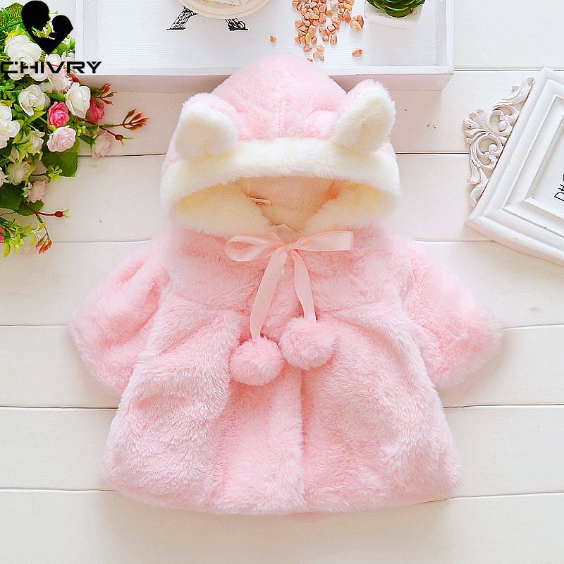 Baby flickor fuskpäls kappa vinter varm huva solid batwing ärm mantel jackor barn barn ytterkläder kläder