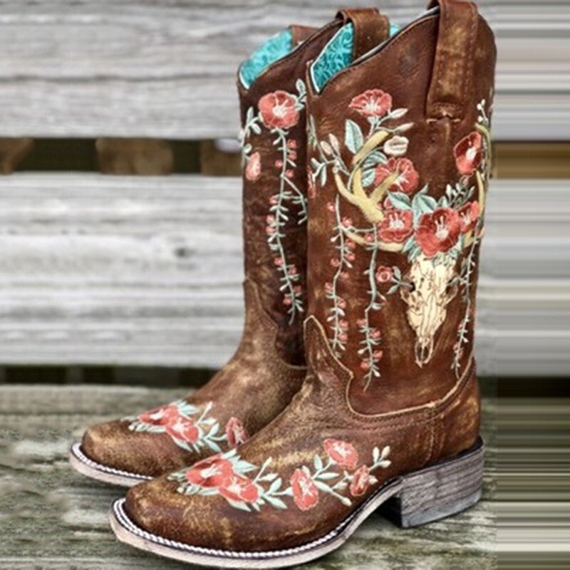 Weibliche Ritter Stiefel Lange Rohr Stiefel Mitte waten Stiefel Martin Stiefel Western Cowboy Stiefel Jahrgang Motorrad Schuhe Damen