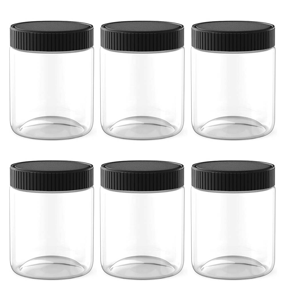 Frascos de plástico transparente de 8 Oz con tapas negras, contenedores de almacenamiento de cocina recargables para alimentos secos, café, nueces y más, paquete de 6