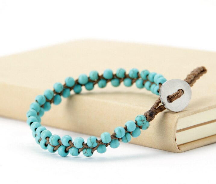 Boho Bracelets Handmade Stones Wax Cord Wrap Bracelet Beads String Girls Bracelet USA Tribal Bracelet