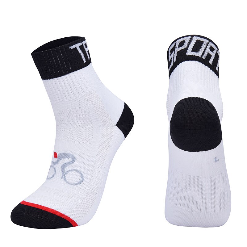 Calcetines cortos de ciclismo para hombre y mujer, calcetín Deportivo, media pantorrilla, cómodos, con empuñaduras, elásticos, antideslizantes, transpirables y secos: WhiteBlack / 43-46 EuoSize