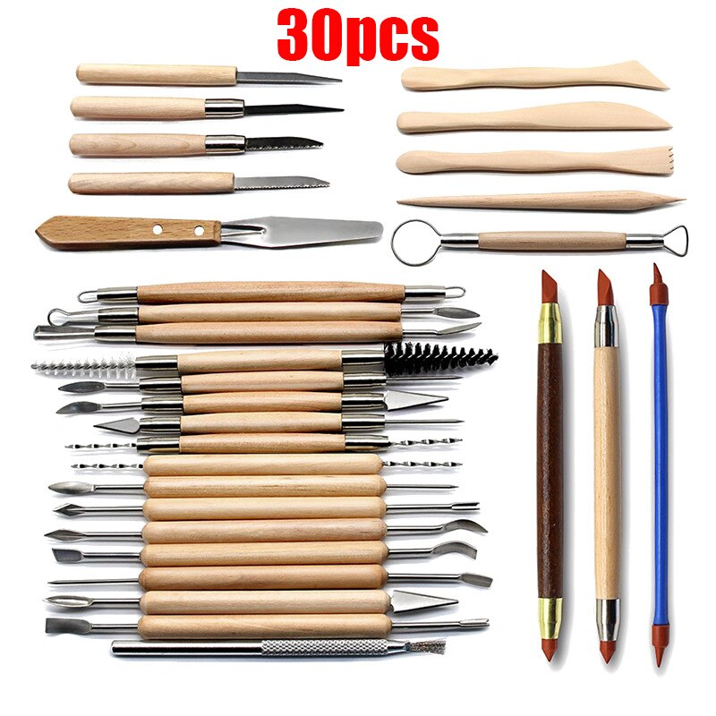 Clay Sculpting Tools Arts Crafts Set Soft Clay Pottery Carving Tool Fimo Modeling Wooden Handle Polymer Clay Ceramics Painting