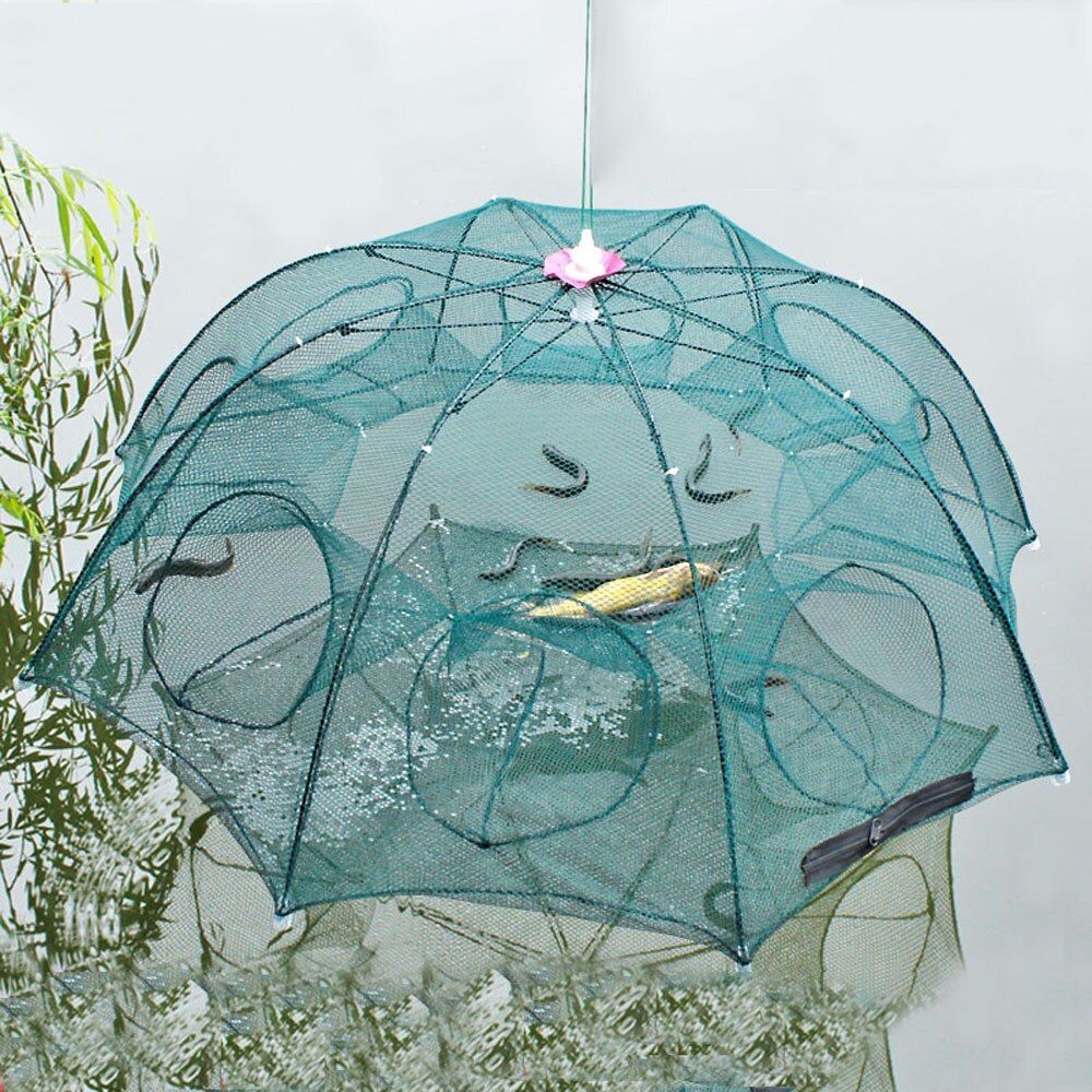 4/6/8/10/12/16/20 Gat Automatische Visnet Val Draagbare Vouwen Rivierkreeft catcher Netto Trap Cage Met Glow Kralen