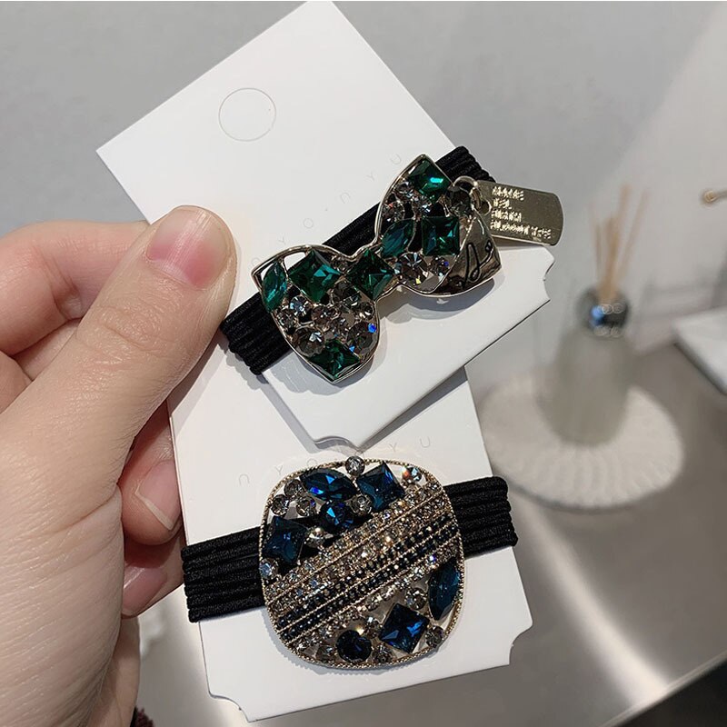 Crystal Rhinestone Hair Rope Female Rough Tie Ponytail Hair Ring Net Red Tie Simple Hair Rope