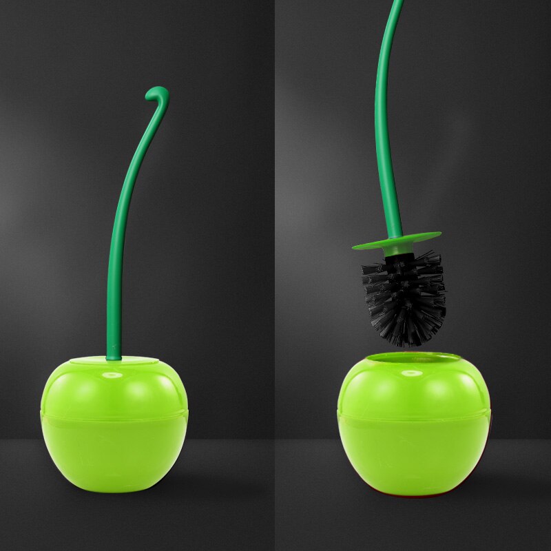 Brosse wc mignonne en forme de cerise, kit pour toilettes, brosse pour toilettes et toilettes, accessoire de nettoyage: green  black brush