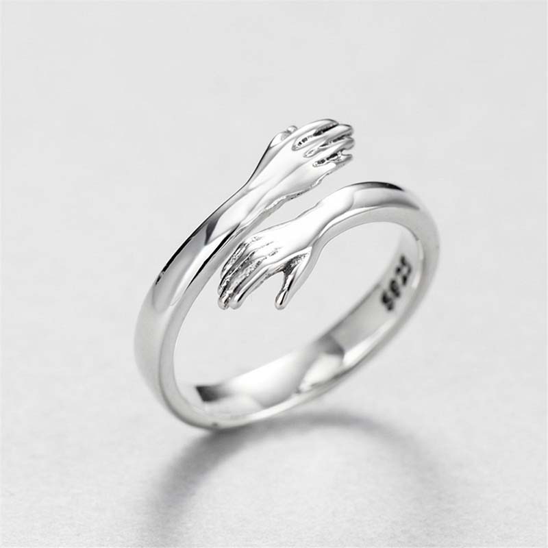 Amor criativo abraço anel moda personalidade cor prata requintado abertura casal jóias presentes para amantes simples acessórios