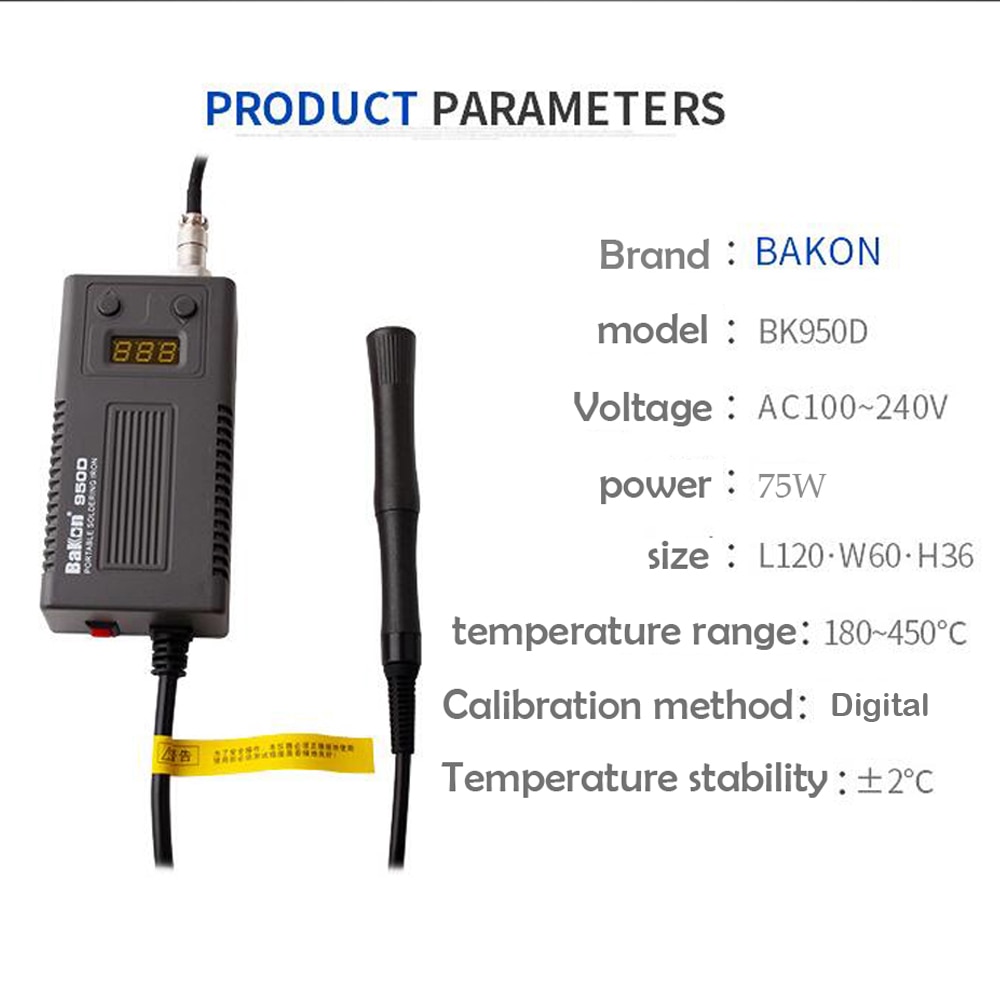 BAKON 950D 75W Mini portátil de soldadura de hierro Digital Estación de soldadura BGA kit con 6 uds/T13 punta (B K me BL B2 BC3 o BC2) 110-220v