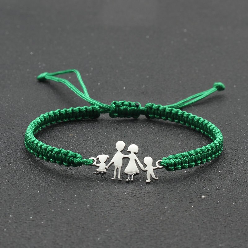 Lucky czerwony sznurek bransoletki dla rodziny tata mama córka syn pleciony ze stali nierdzewnej regulowany urok bransoletka kobiety mężczyźni biżuteria: Green