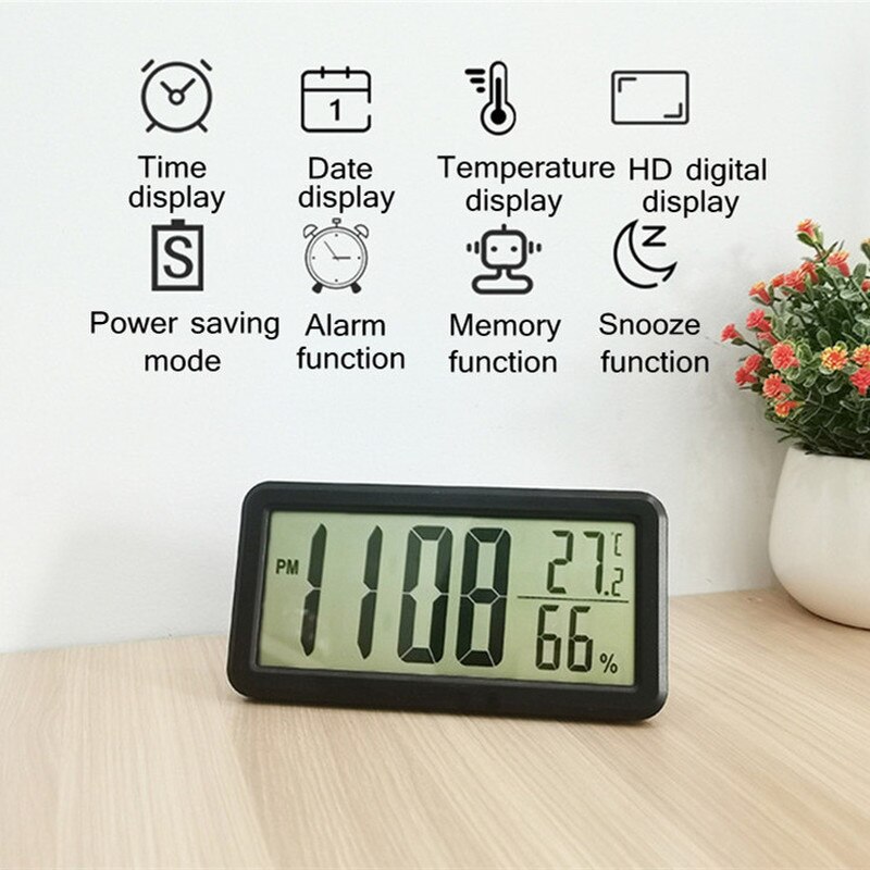 LED Digital Alarm Clock Temperature Date Display Desktop Clock Calendar Snooze Funtion Weather Station Wall Clock for Home