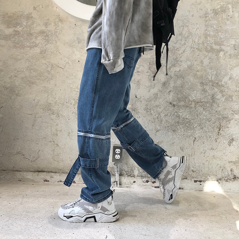 Japanska jeans för män hip hop tide brand avtagbara breda ben lösa raka byxor casual män kläder jeansbyxor män