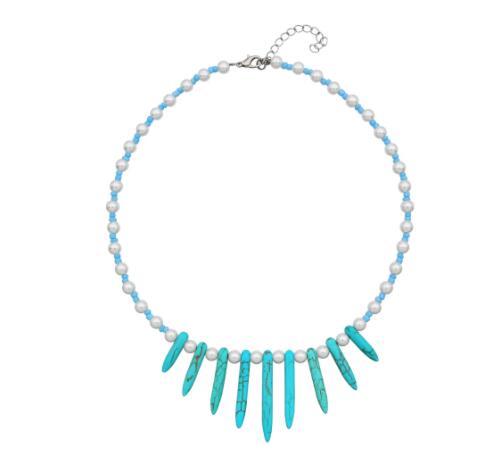 Bohemian Style Bead Necklaces for Women Blue Beaded Pearl Flower Pendant Clavicle Chain Collar Layered Chains Necklace Jewelry: 9