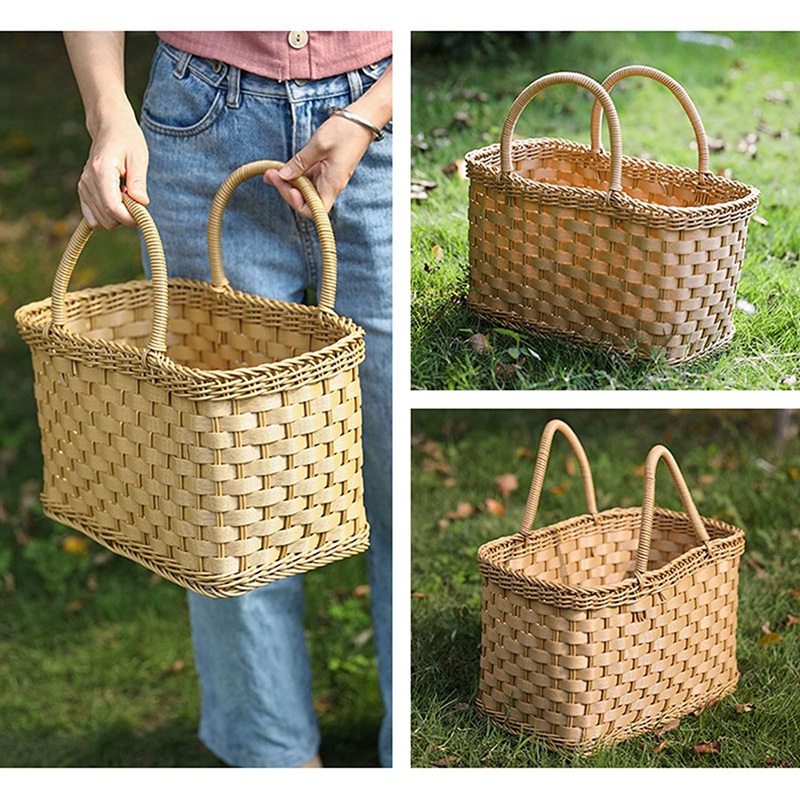 Panier à provisions en rotin imitation osier, panier à pain de pique-nique portatif de grande capacité pour fruits et fleurs