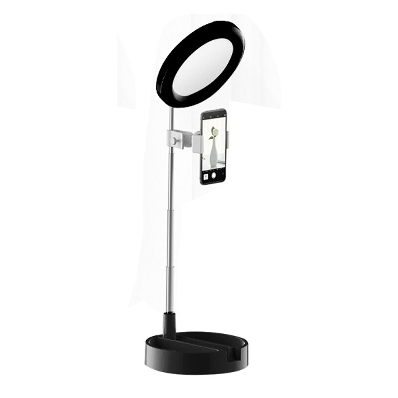 Trépied pliable pour téléphone avec miroir LED, support de téléphone pour maquillage en direct: Black