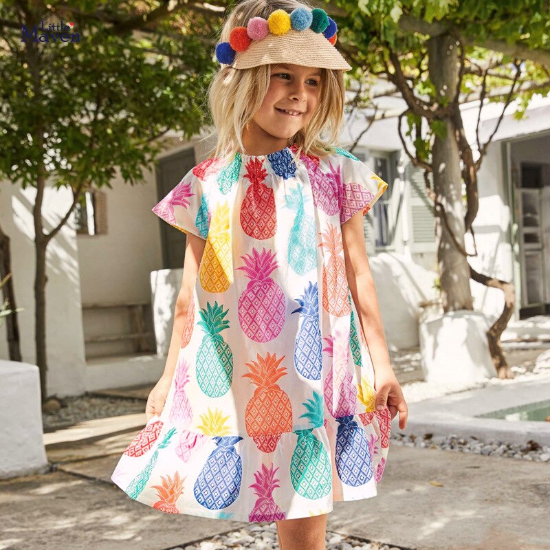 Robe d&#39;été en coton pour filles, vêtements princesse de plage, coupe A-line, motif ananas, à la , vêtements d&#39;école