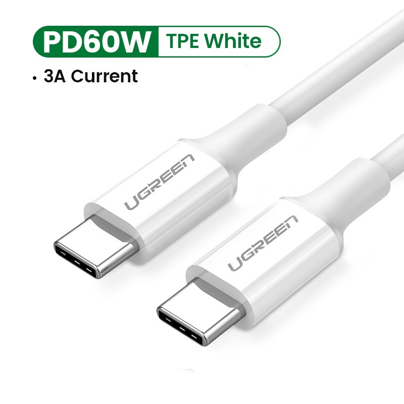 Ugreen Usb C Naar Usb Type-C Kabel PD100W 60W Snelle Lading Data Kabel Voor Macbook Samsung S9 plus Usb Type C Kabel 100W Pd Kabel: PD60W TPE White / 0.5m