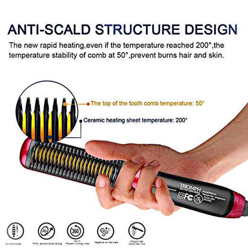 Ceramic Hair Straightener Brush Temperatures Adjustable Anion Hair Care & Anti Scald Straightening Brush for All Hair