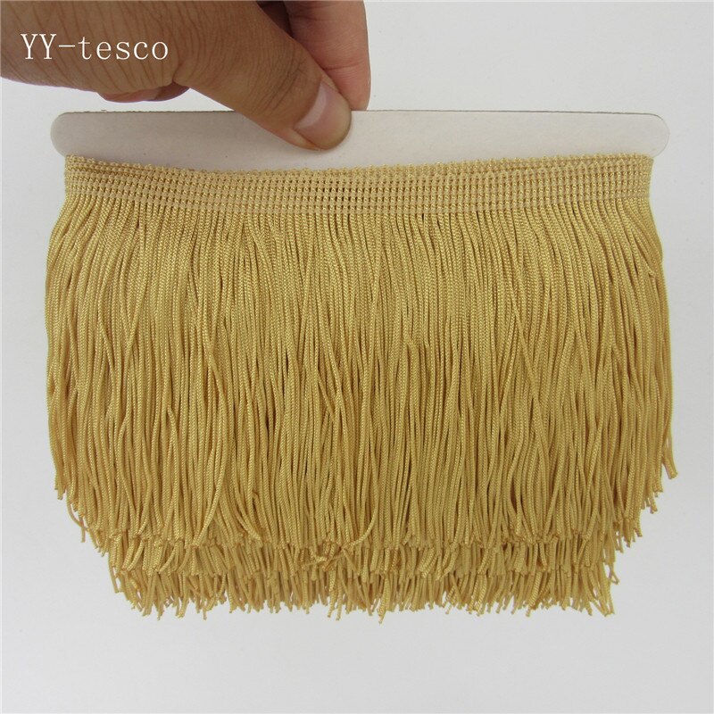 1 yards frynser kvast trimning blonde latin kjole macrame samba danse tøj blonder polyester enkelt bånd 10cm bredde: Tyrann guld