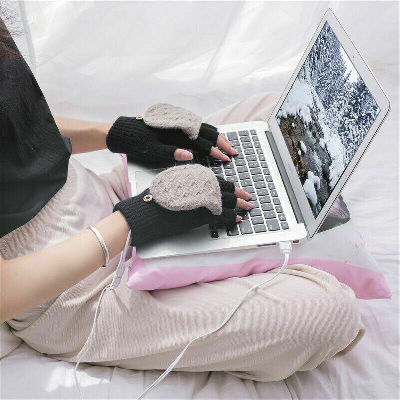 Ordinateur portable femmes hommes CA USB mitaine chauffée complet et demi doigt hiver tricot gants à main gants de cyclisme hiver gants thermiques femmes