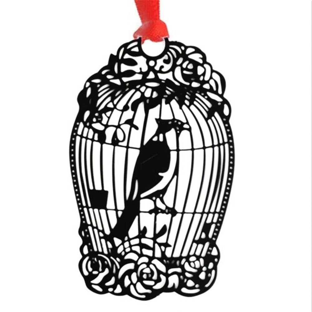 Cute Kawaii Black Butterfly Feather Metal Bookmark for Book Paper Items Lovely Korean Stationery DIY Package: birdcage
