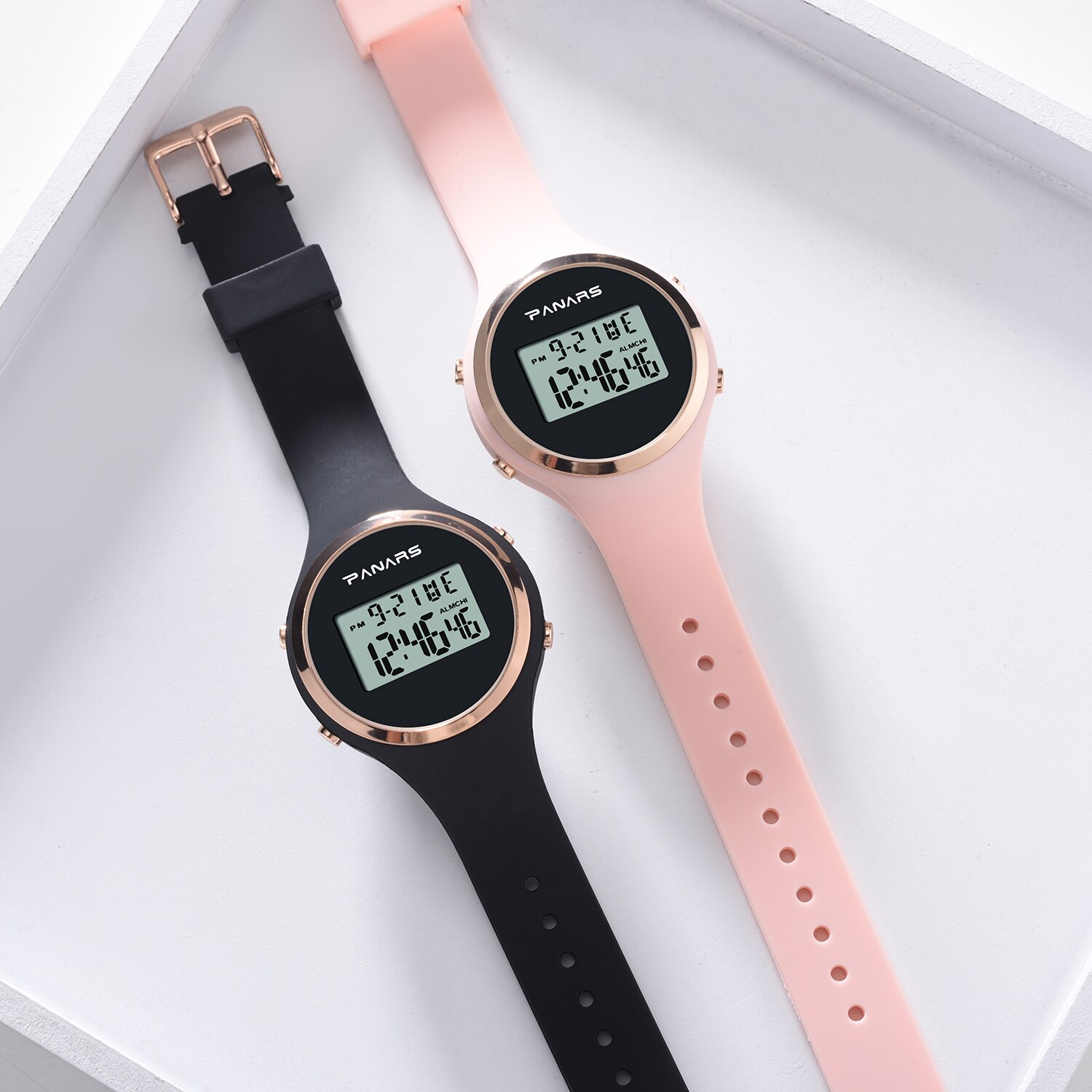 Relojes electrónicos para mujer, pulsera Digital Led de silicona, color rosa y negro, para vestido de tirantes, reloj deportivo femenino