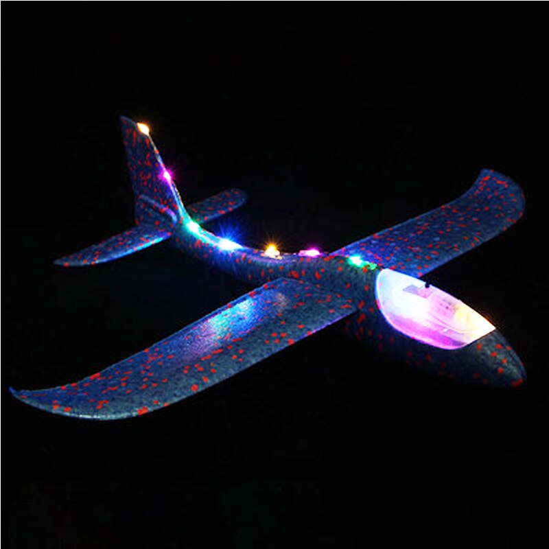48cm handgegooid vliegend vliegtuig speelgoed zweefvliegtuigen schuim vliegtuig model glow in the dark vliegend zweefvliegtuig speelgoed voor kinderen: 48cm alle lampen blauw