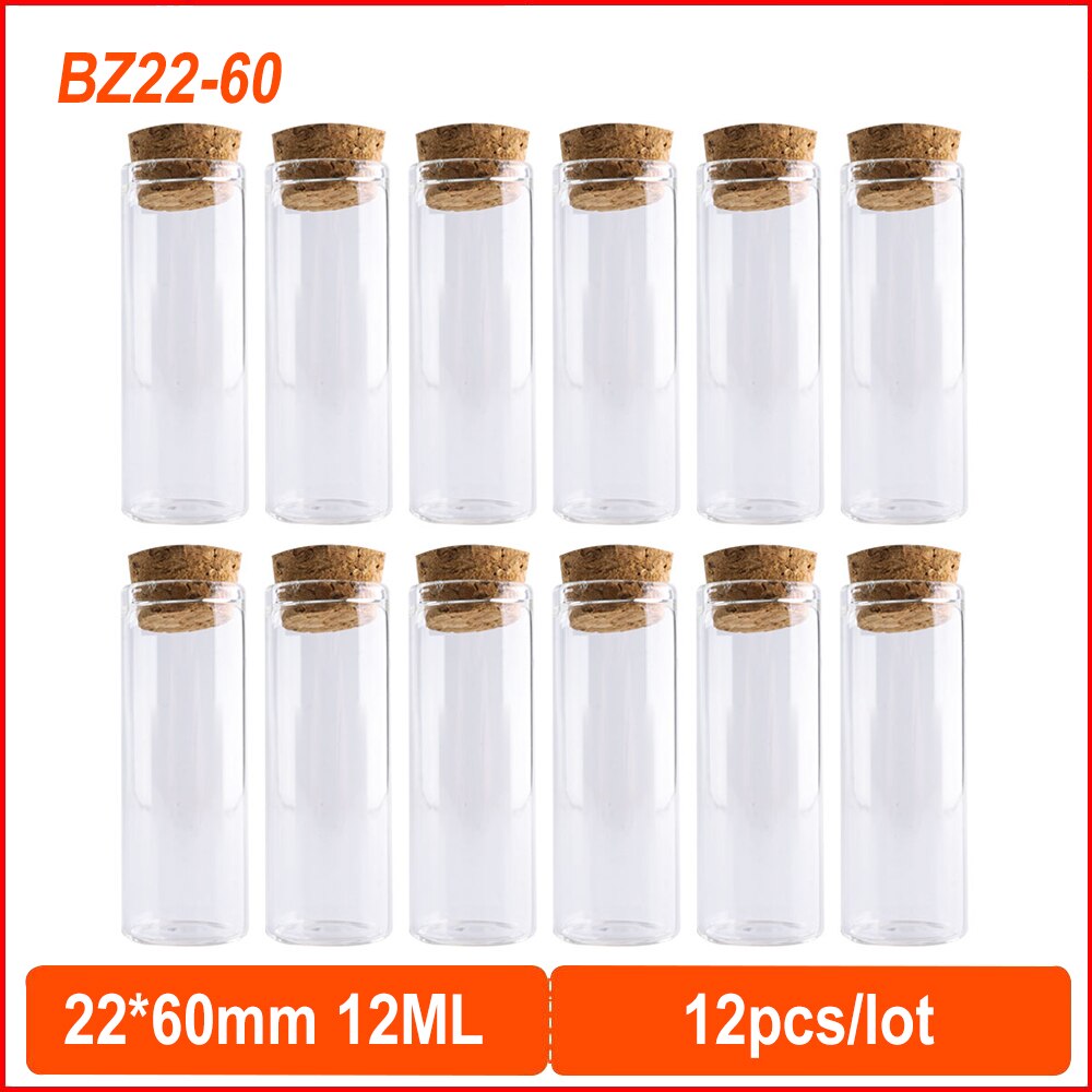 12pcs 12ml DIY Mini Glass Bottles Cork Stopper 22*60mm Test Tube Spice Bottles Small Transparent Souvenir Container