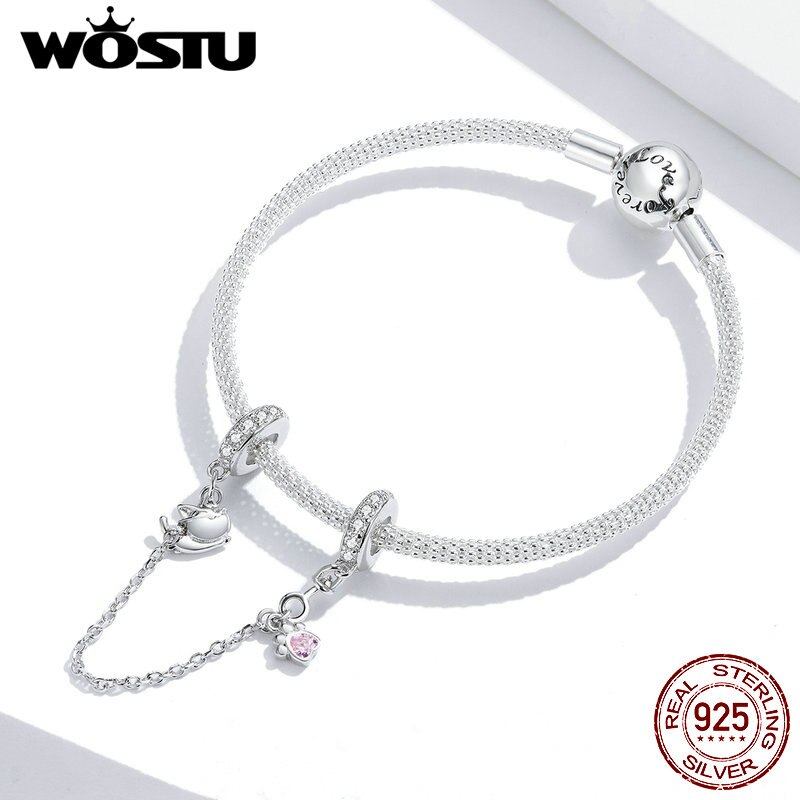 WOSTU passen Original Reize Armbinde 925 Sterling Silber Sicherheit Kette Herz Charme Korn DIY Schmuck, Der Berloque