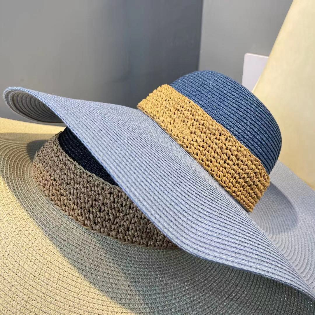 Sombrero de playa de ala grande, sombrero de paja de verano, visera de Sol de moda, protección solar, sombreros frescos