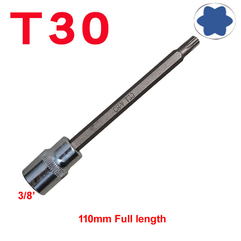 1pcs 110mm Extra Long Spanner Tamper Proof Torx Star Bit Socket Nuts 3/8 Inch Square Impact Driver Wrench Tool T30 T40 T45 T50: 1PCS T30