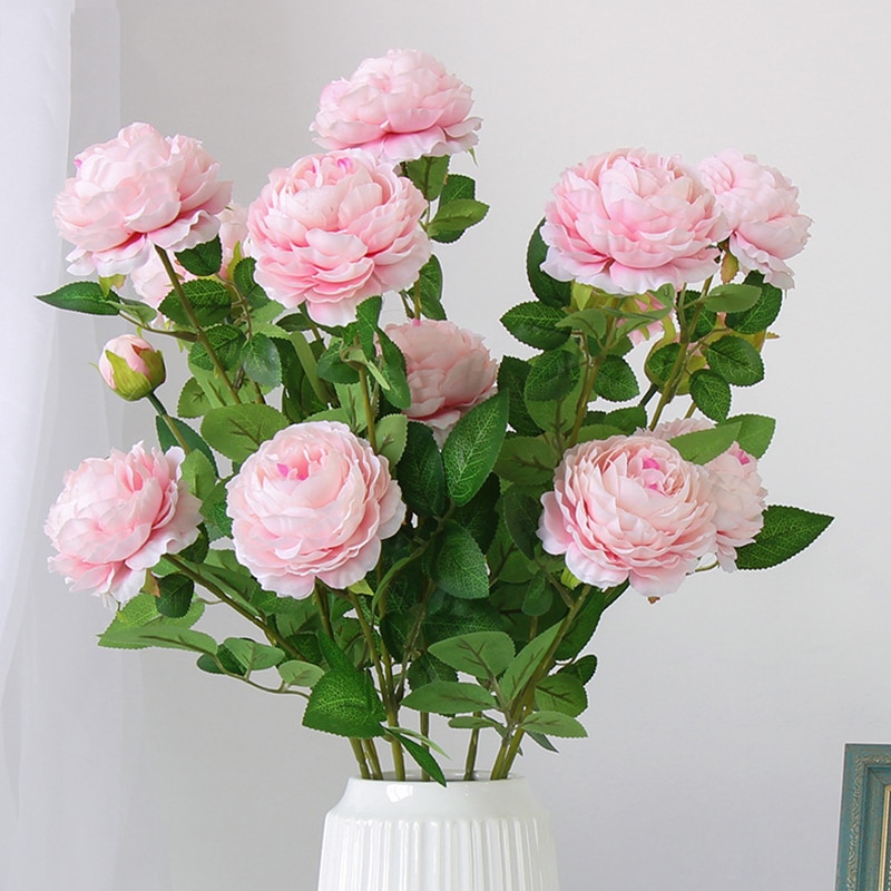 66cm lange europæiske kunstige blomster 3 hoved hjem silke pæon bryllup blomst udenlandske rose dekorative blomster fest dekoration 1 stk