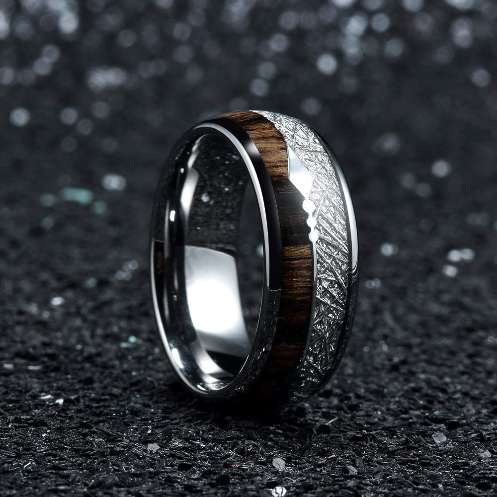 Männer Ring 8Mm Hartmetall Edelstahl Ring Inlay hawaiisch Holz Meteorit Pfeil Hochzeit Band Männer Schmuck Geburtstag Präsentieren