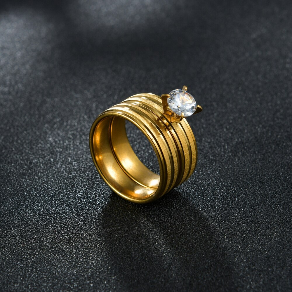 Schmuck Paar Ringe Romantische Zirkon Ring einstellen Braut Hochzeit Engagement Gold Farbe Edelstahl Frau Ring